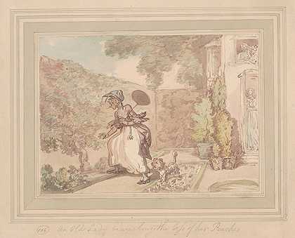 一位老太太悲叹失去了桃子`An old lady bewailing the loss of her peaches (ca. 1780–1825) by Thomas Rowlandson