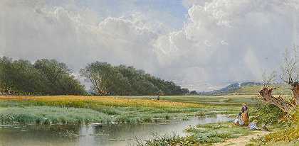 在老纽伯里波特的草地上`On the Meadows of Old Newburyport (1873) by Alfred Thompson Bricher