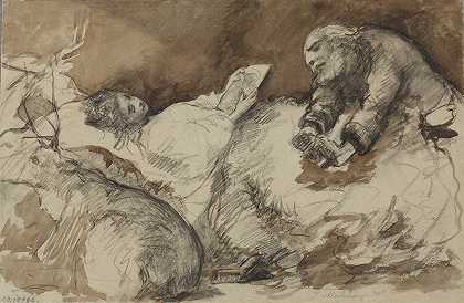 Ellenai之死——素描灵感`Death of Ellenai – Sketch Inspired by the Poem Anhelli by Juliusz Słowacki (1877) by the Poem ;Anhelli; by Juliusz Słowacki by Jacek Malczewski
