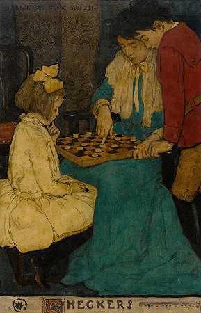跳棋`Checkers (1902) by Jessie Willcox Smith