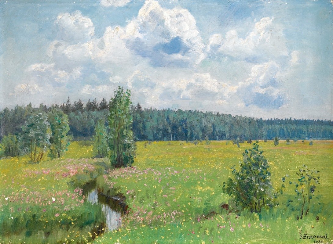Świsłocka森林的草原`Grasslands Of The Świsłocka Forest – Scorching June (1938) by Stanislaw Zukowski