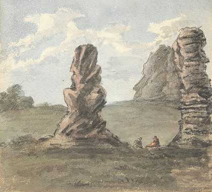 罗恩附近圣凯瑟琳山上的堡垒遗迹，据说是R·科乌尔·德·利昂的车站`Remains of Fort on Mt. St. Catherine near Roeun, Said to Have Been the Station of R. Coeur de Lion (1824 to 1832) by Anne Rushout
