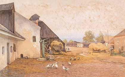 Gänserndorf附近的农场`Bauernhof bei Gänserndorf (1928) by Rudolf Weber