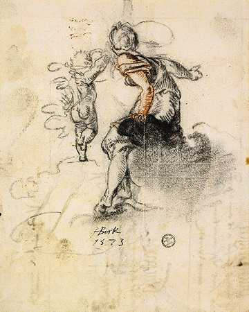 维纳斯送了阿莫尔。`Venus entsendet Amor (1573) by Hans Bock the Elder