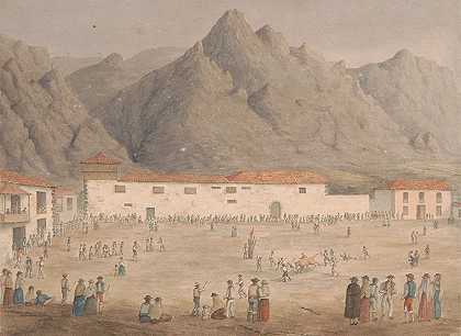 特内里费Los Silos村的广场`Square in the Village of Los Silos, Tenerife (1827) by Alfred Diston