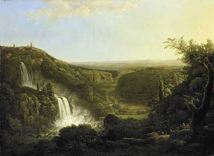 阿尼奥山谷和蒂沃利瀑布`The Anio Valley with the Waterfalls of Tivoli (1800 ~ 1825) by Cornelis Apostool