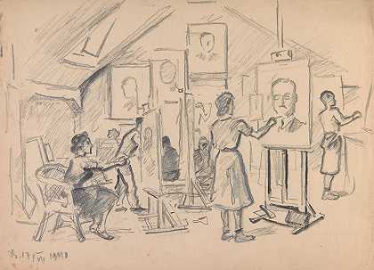 学生们在画室上课`Studenci podczas zajęć w pracowni malarskiej (1940) by Ivan Ivanec