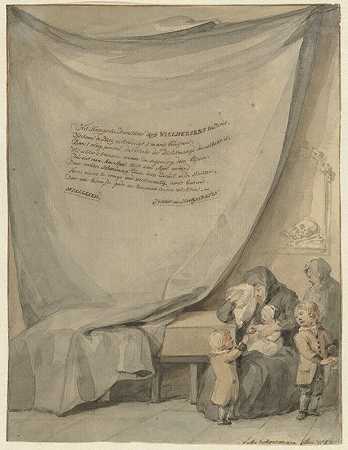 棺材前有四个孩子的寡妇`Weduwe met vier kinderen bij een doodskist (1782) by Aert Schouman