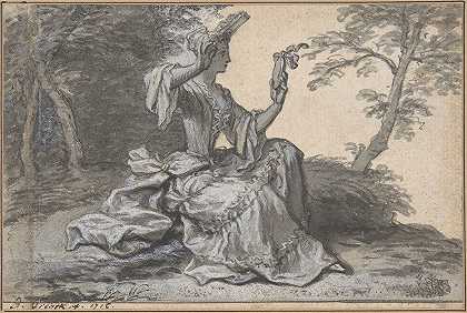 拿着镜子的女士`Lady with a Mirror (1716) by Claude Simpol