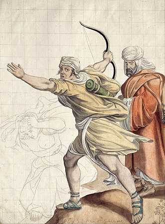 逃跑的弓箭手`Fleeing Archers (1818) by Friedrich von Olivier