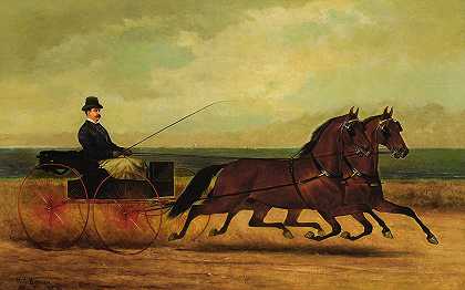 一对小跑者`A Pair of Trotters (1876) by Henry Collins Bispham