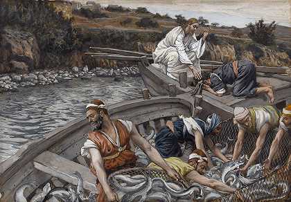 神奇的鱼群`The Miraculous Draught of Fishes (1886~1894) by James Tissot