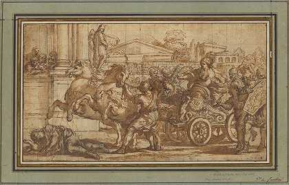图莉亚驾着战车在她父亲的尸体上行驶`Tullia Driving Her Chariot over the Body of Her Father (ca. 1655–70) by Ciro Ferri