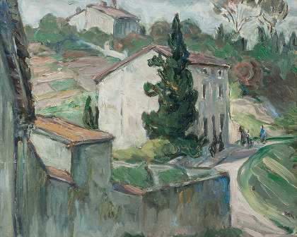 红色的屋顶。来自法国南部的研究`The Red Roofs. Study from the South of France (1927) by Anna Boberg