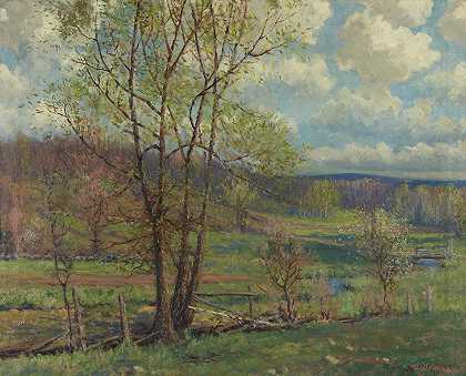新英格兰之春`New England Spring (1915) by Charles Curtis Allen