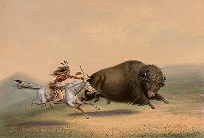猎杀水牛队，追逐5号`Buffalo Hunt, Chase–No. 5 by George Catlin