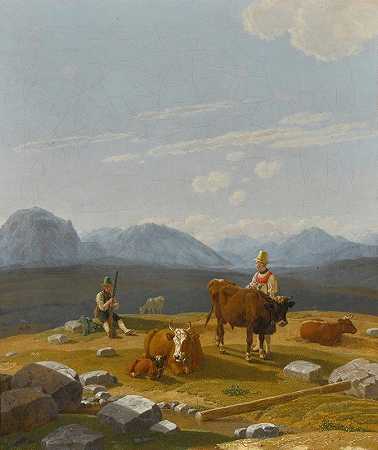 在高山牧场上`On the Alpine Pasture (1828) by Wilhelm von Kobell