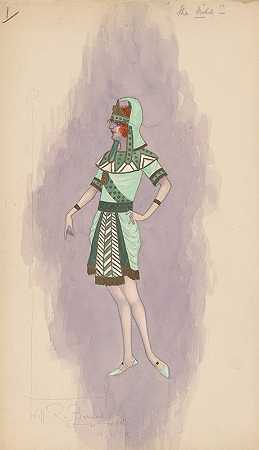女人女装绿色短裙，1`Womans costume; Short green skirt, 1 (1919) by Will R. Barnes
