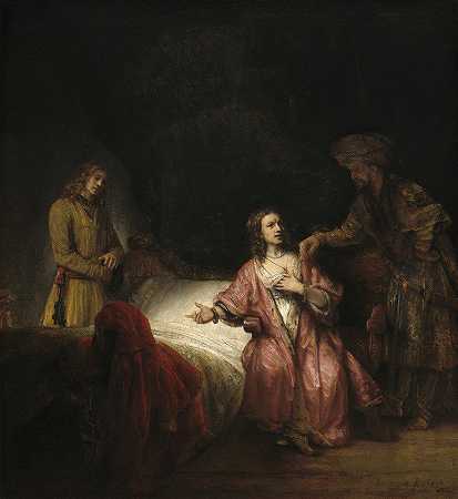 约瑟夫指控`Joseph Accused by Potiphars Wife (1655) by Potiphar;s Wife by Rembrandt van Rijn