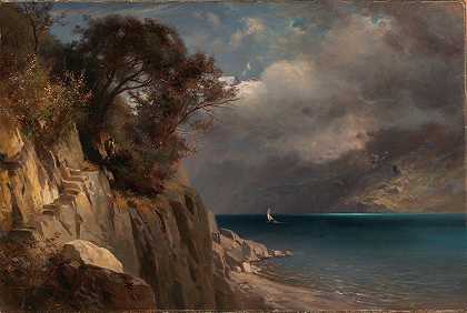 湖景`Lake Scene (1875) by Edward L. Custer