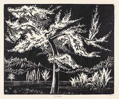 盛开的苹果树`Bloeiende appelboom (1931) by Bernard Essers
