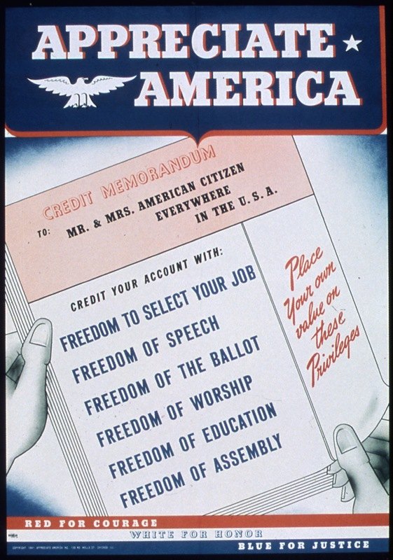 感谢美国。致Mr.and美国公民夫人，美国各地。`Appreciate America. Credit Memorandum to Mr. & Mrs. American Citizen, Everywhere in the U.S.A. (1941~1945)