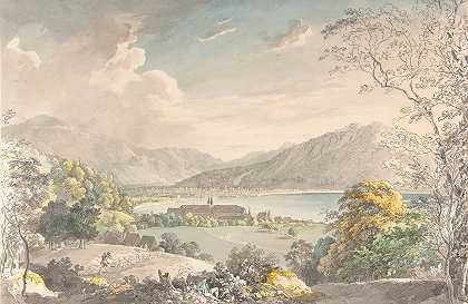 从东北方向看特格尔西修道院`View of the Monastery in Tegernsee seen from the north~east (late 18th–mid 19th century) by Johann Georg von Dillis