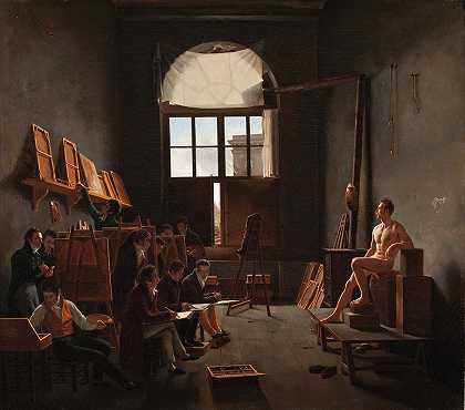 雅克·路易斯·大卫工作室`The Studio of Jacques~Louis David (1814) by Léon-Mathieu Cochereau
