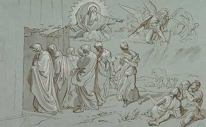 上帝召唤诺亚和他的家人进入方舟`God Summons Noah and His Family into the Ark (1827) by Joseph von Führich