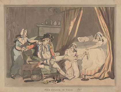 四个o镇上的时钟`Four oclock in town (1790) by Thomas Rowlandson
