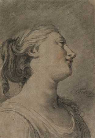侧面图中一位女性的头部，转向右侧`Head of a Female Figure in Profile, Turned to the Right (c. 1763~1770?) by Hughes Taraval
