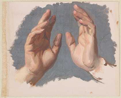 为绘画而研究主教的双手贾德维加女王的誓言`Study of Both Hands of the Bishop for the Painting The Oath of Queen Jadwiga (1867) by Józef Simmler