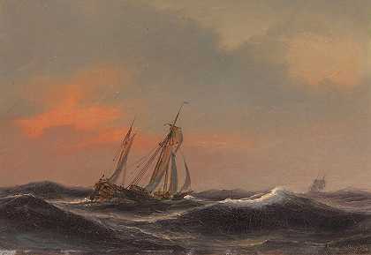 巨浪中的帆船`Segelschiff auf schwerer See (1847) by Anton Melbye