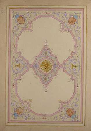 用薰衣草阿拉伯花纹装饰的天花板设计`Design for Ceiling Decorated with Lavender Arabesques (19th century) by Charles Monblond