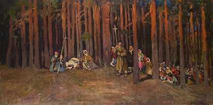一群朝圣者`Group of Pilgrims (1912) by Julian Falat