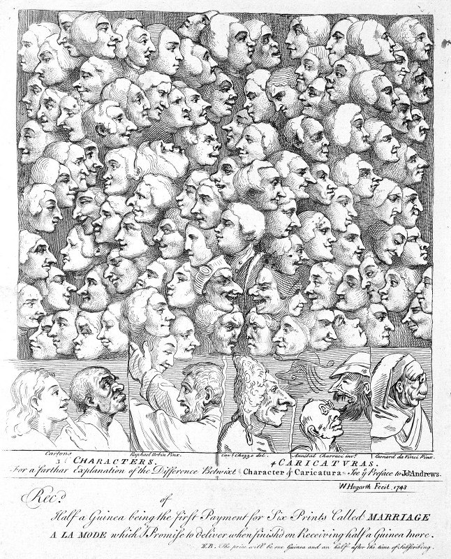 人物和漫画`Characters and Caricaturas (1743) by William Hogarth
