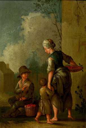 带着孩子的女仆，结着果实`Magd mit Kindern, Obst tragend (around 1750)