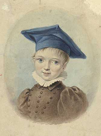 戴蓝色贝雷帽的男孩`Jongetje met een blauwe baret (1782 ~ 1849) by Johannes Hari