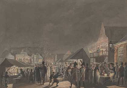 在阿姆斯特丹的博特马克举行的交易会`Kermis op de Botermarkt te Amsterdam (1810) by Jan Anthonie Langendijk Dzn