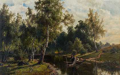 钓鱼`Fishing (1879) by Edvard Bergh