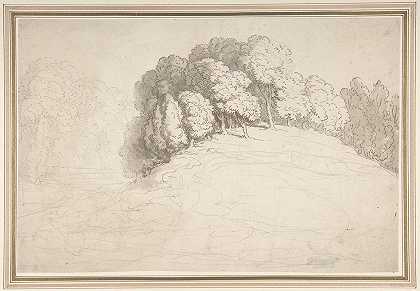 树木繁茂的山坡上有鹿`Wooded hillside with deer (1780–1827) by Thomas Rowlandson