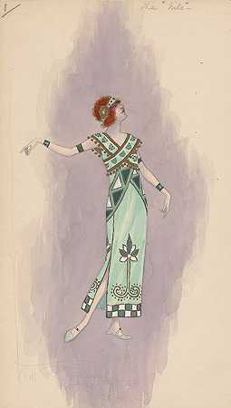 女人女装绿色长裙，1`Womans costume; Long green dress, 1 (1919) by Will R. Barnes