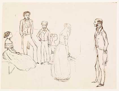 晚会的素描`Sketch of an Evening Party (1850~51) by Sir John Everett Millais