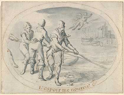 会徽图（希望支撑着我）`Emblem Drawing (Hope sustains me) (early 17th century) by Jacob Matham