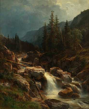 雷雨不断上升的山脉`Gebirge bei aufsteigendem Gewitter by Ludwig Halauska