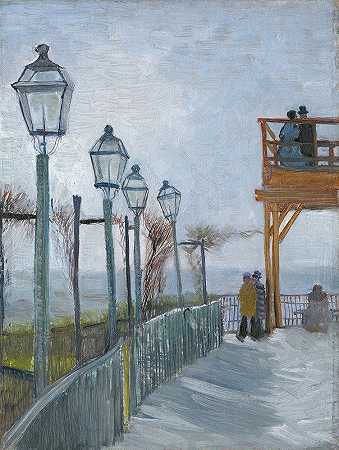 蒙马特布鲁特峰露台和观景台`Terrace and Observation Deck at the Moulin de Blute~Fin, Montmartre (early 1887) by Vincent van Gogh
