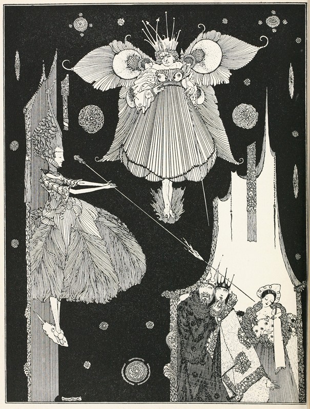 就在这时，年轻的仙女从绞刑架后面走了出来`At this very instant the young fairy came out from behind the hangings (1922) by Harry Clarke