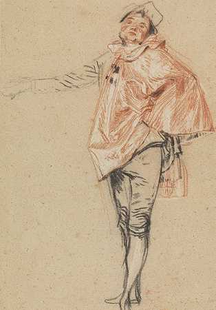 对一名手臂伸展的站立舞者的研究`Study of a Standing Dancer with an Outstretched Arm (circa 1710) by Jean-Antoine Watteau
