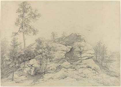 刻在岩石上的路边神龛`A Wayside Shrine Carved into a Rocky Tor (1821) by Friedrich Philipp Reinhold