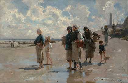 在Cancale捕捞牡蛎`Fishing for Oysters at Cancale (1878) by John Singer Sargent